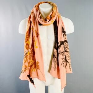 KAPITAL Pink Orange Brown Falling Leaves Tree Oversized Wool Scarf